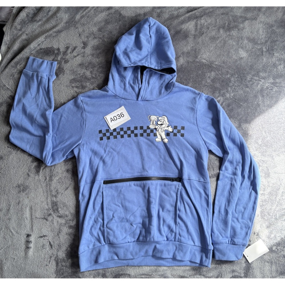 Mario Kart Hoodie Blue XL Mens Graphic Pullover Nintendo Sweatshirt Racing NWT